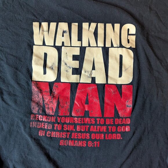 Vintage Walking Dead Man Scripture Jesus Tee XL Romans 6:11 Longsleeve Shirt - Picture 2 of 5